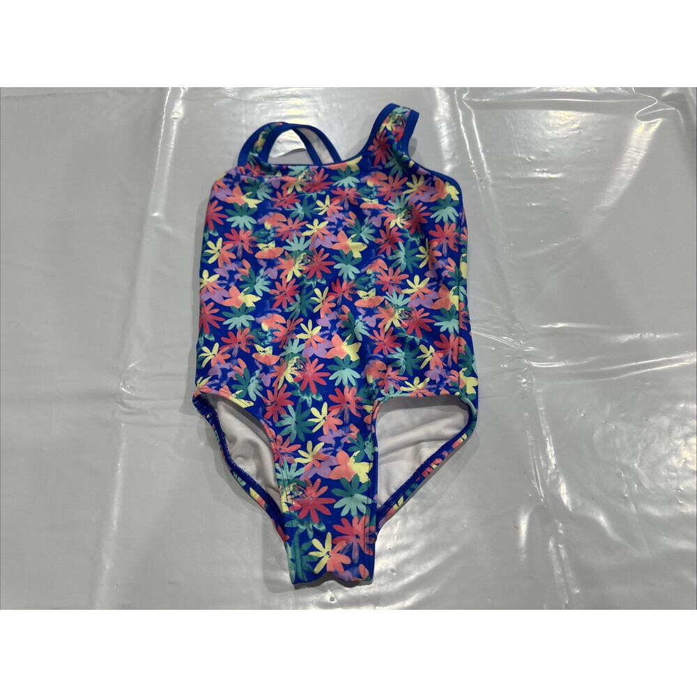 L.L.Bean Swimsuits Girls 4 Blue Multi Floral Crossback One Piece Swimwear CEB202
